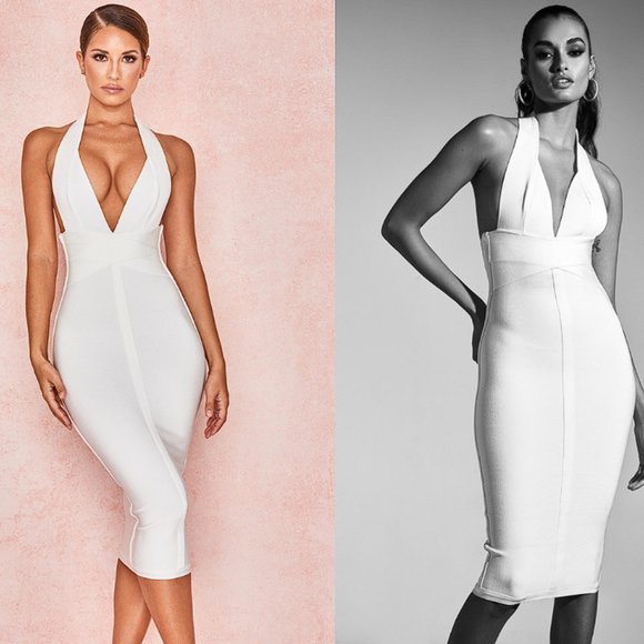 House of CB Dresses & Skirts - HOUSE OF CB 'Courtney' White Halter Neck Bandage Dress NWOT